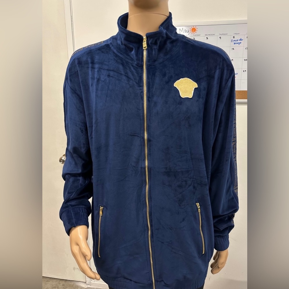 Custom made Versace Velour tracksuit with gold rhinestones!